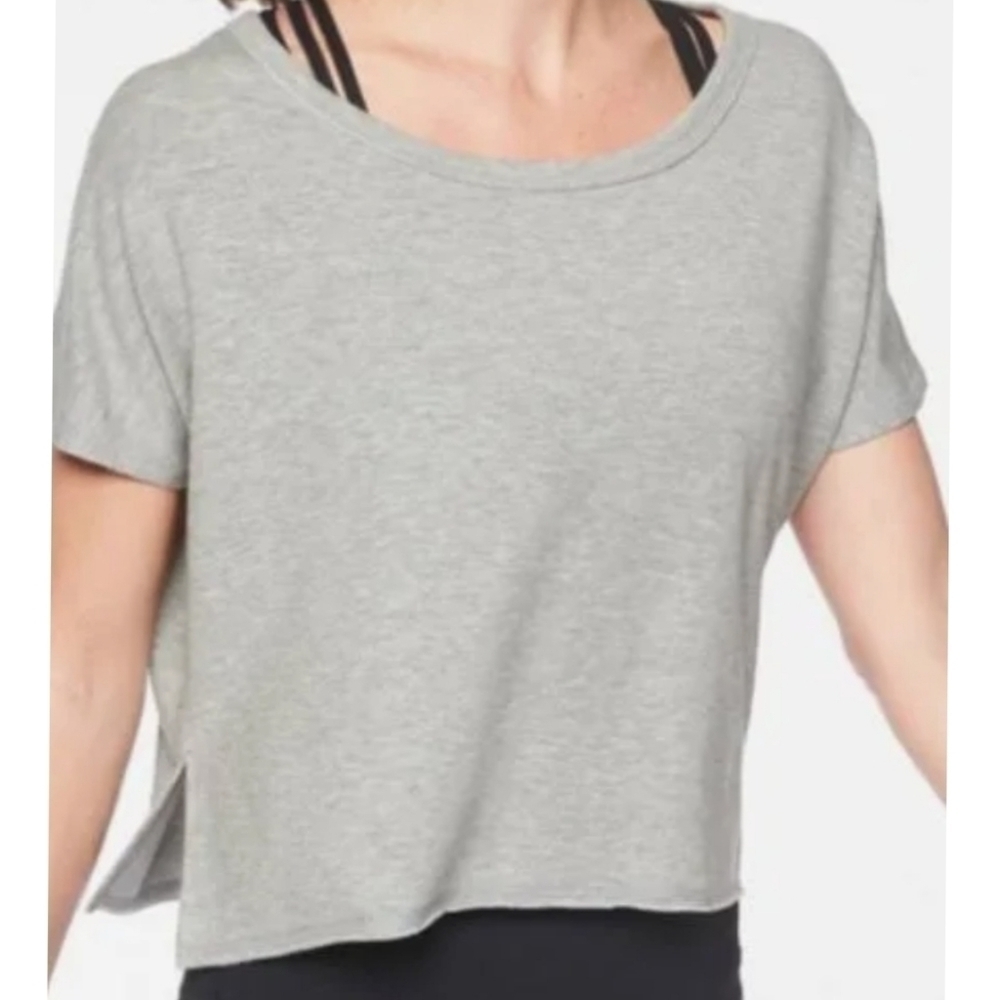 {XS} Athleta Cropped Workout Sweatshirt Gray Short Sleeve